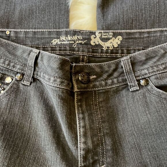 Style & Co Curvy Fit Boot Cut Wide Leg High Rise Jeans With Rhinestones 14 - Picture 7 of 16